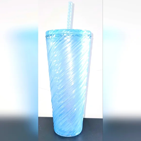 NWT Starbucks Summer 2024 Iridescent Swirl Spiral Pearl Blue Venti Tumbl… - Picture 3 of 4